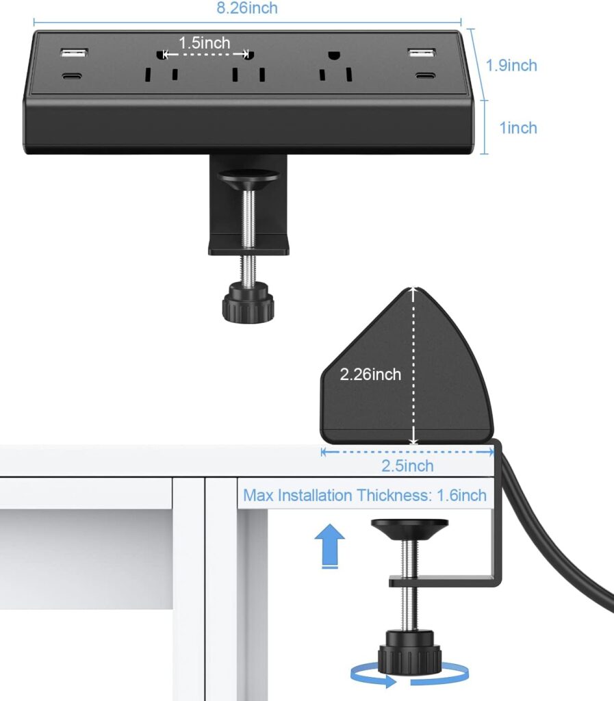 Desk Clamp Power Strip, Desktop Mount Surge Protector